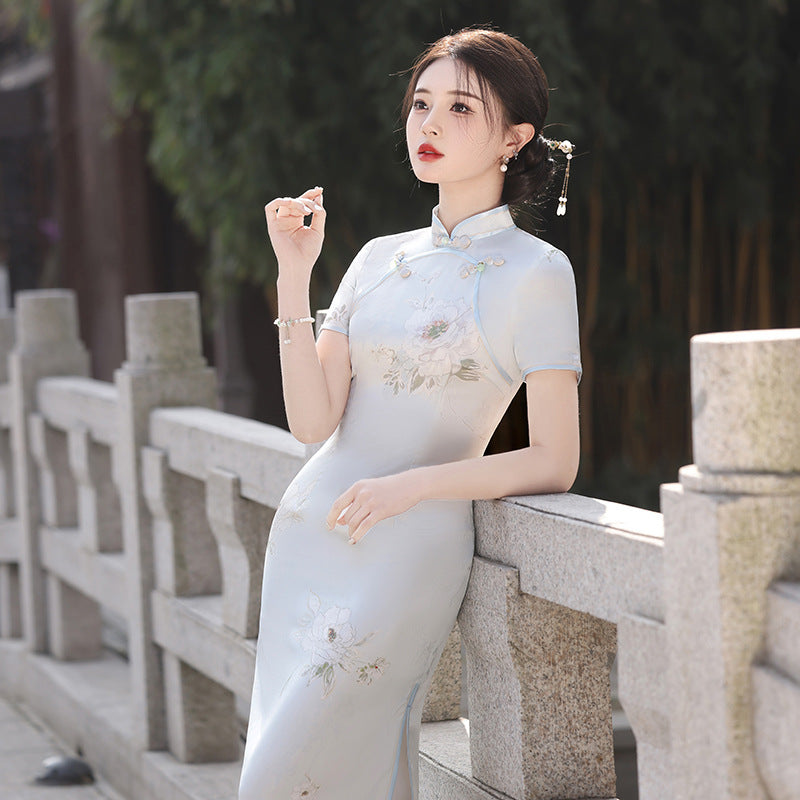 Yourqipao 2024 Spring Chinese Traditional Clothing Short-sleeved Cheongsam Evening dress