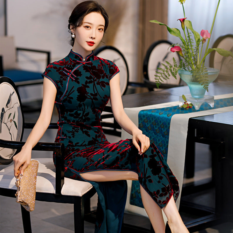 Yourqipao Old Shanghai Cheongsam Dress Long Chinese Style Banquet Celebrity Qipao Evening Dress for Women