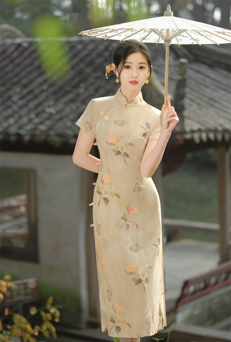 Yourqipao Old Shanghai Short-sleeved Cheongsam 2024 Spring and Summer Qipao Evening Dress