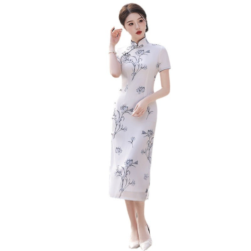 Yourqipao New Women's Spring and Summer Chinese Style Disc Buckle Retro Long Cheongsam Dress Qipao