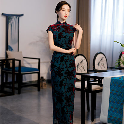 Yourqipao Old Shanghai Cheongsam Dress Long Chinese Style Banquet Celebrity Qipao Evening Dress for Women