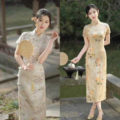 Yourqipao Old Shanghai Short-sleeved Cheongsam 2024 Spring and Summer Qipao Evening Dress