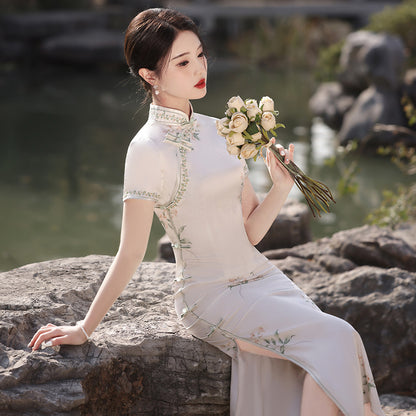 Yourqipao Elegance Chinese Cheongsam Dress Traditional Evening Gowns Women Tang Suit Skirt