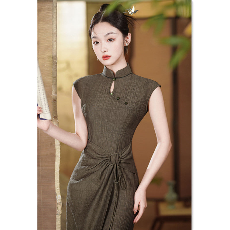 Yourqipao Chinese Aodai Skirt Women Cheongsam Dress Halter Long Evening Gowns