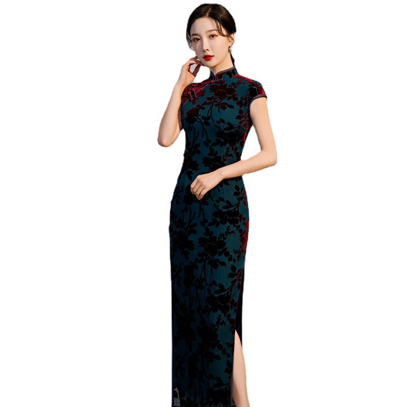 Yourqipao Old Shanghai Cheongsam Dress Long Chinese Style Banquet Celebrity Qipao Evening Dress for Women