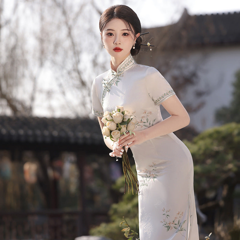 Yourqipao Elegance Chinese Cheongsam Dress Traditional Evening Gowns Women Tang Suit Skirt