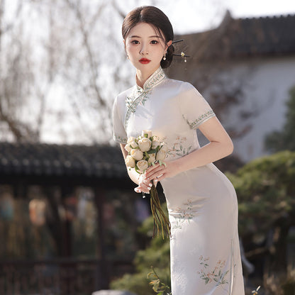 Yourqipao Elegance Chinese Cheongsam Dress Traditional Evening Gowns Women Tang Suit Skirt