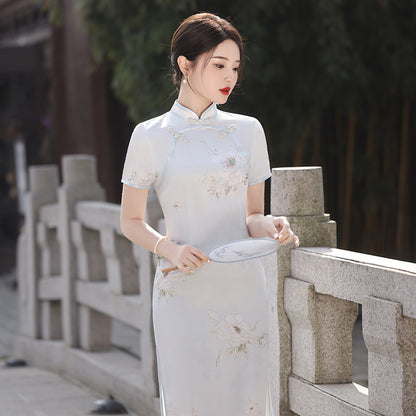 Yourqipao 2024 Spring Chinese Traditional Clothing Short-sleeved Cheongsam Evening dress