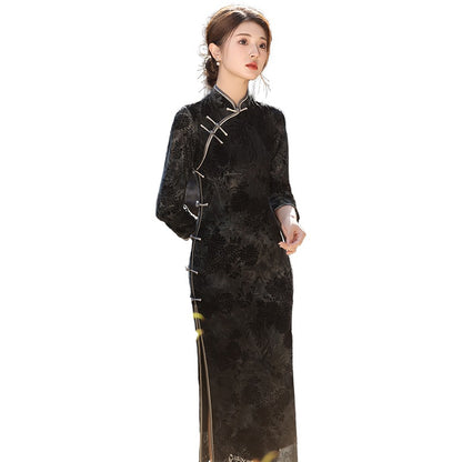 Yourqipao 3/4 Sleeve Black Lace Chinese Traidtional Cheongsam 2024 Vintage Old Shanghai Women Qipao Hanfu Dress