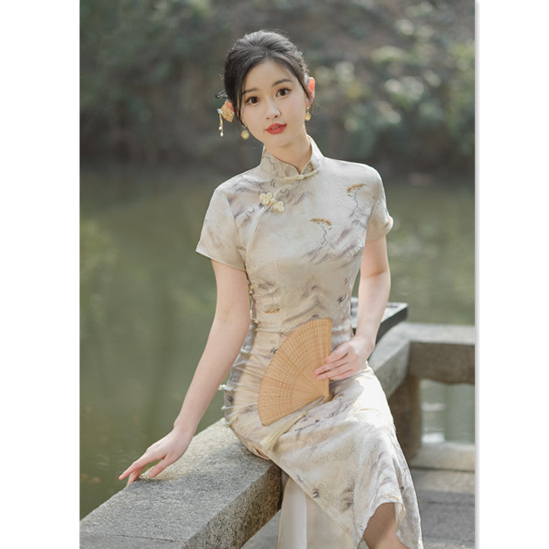 Yourqipao Old Shanghai Short-sleeved Cheongsam 2024 Spring and Summer Qipao Evening Dress