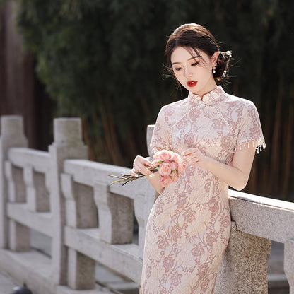 Yourqipao 2024 Spring and Summer Catwalk New Lace Cheongsam for Women Chinese Style Slim Long Hanfu Skirt