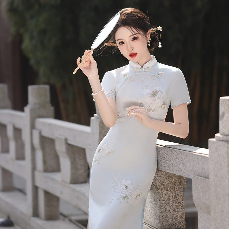 Yourqipao 2024 Spring Chinese Traditional Clothing Short-sleeved Cheongsam Evening dress