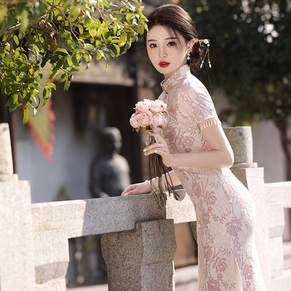 Yourqipao 2024 Spring and Summer Catwalk New Lace Cheongsam for Women Chinese Style Slim Long Hanfu Skirt