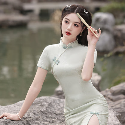 Yourqipao 2024 New Hanfu Chinese Cheongsam Evening Dress Short Qipao for Summer