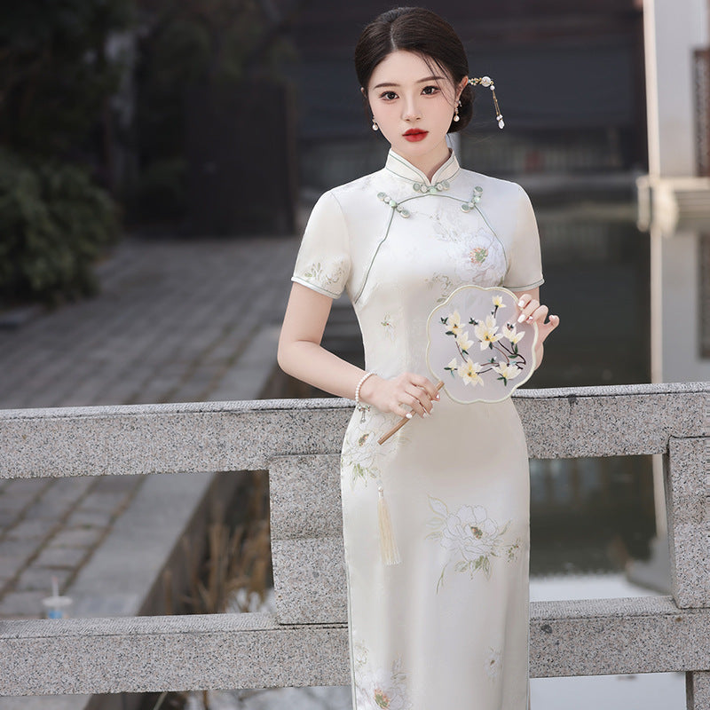 Yourqipao 2024 Spring Chinese Traditional Clothing Short-sleeved Cheongsam Evening dress