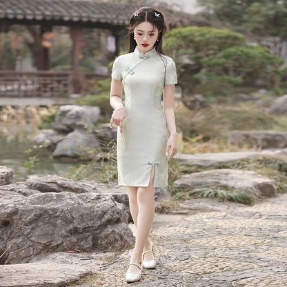 Yourqipao 2024 New Hanfu Chinese Cheongsam Evening Dress Short Qipao for Summer