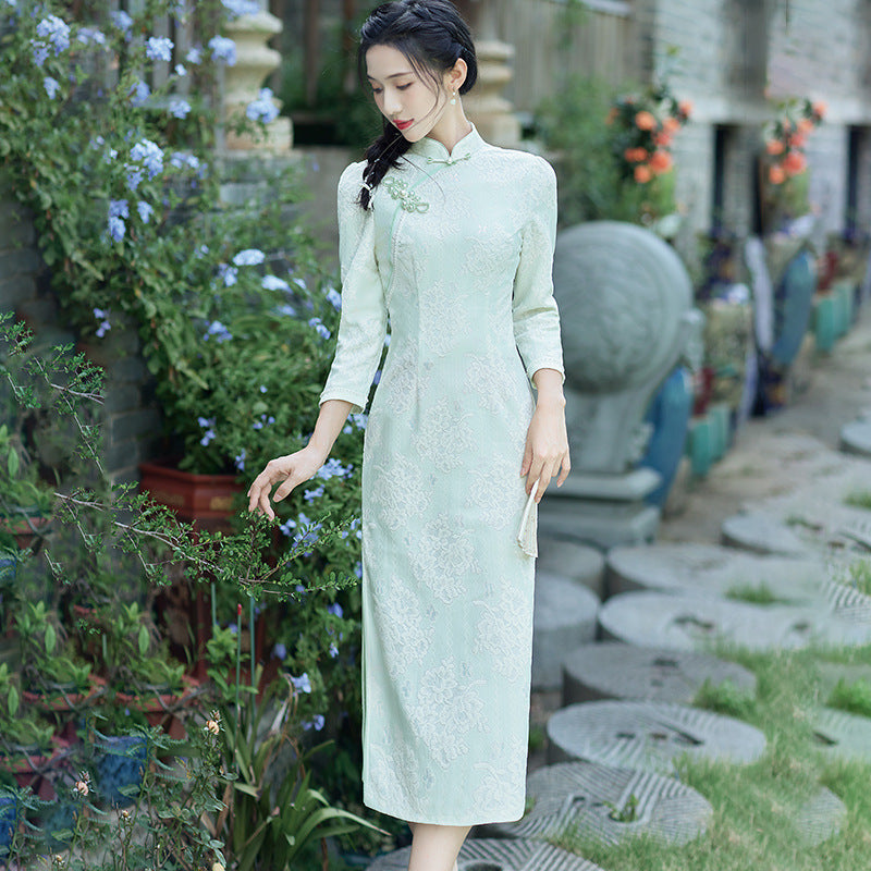 Yourqipao Autumn Casual Temperament Jacquard Cheongsam Daily Gatherings Qipao Traditional Chinese Style Dress for Women