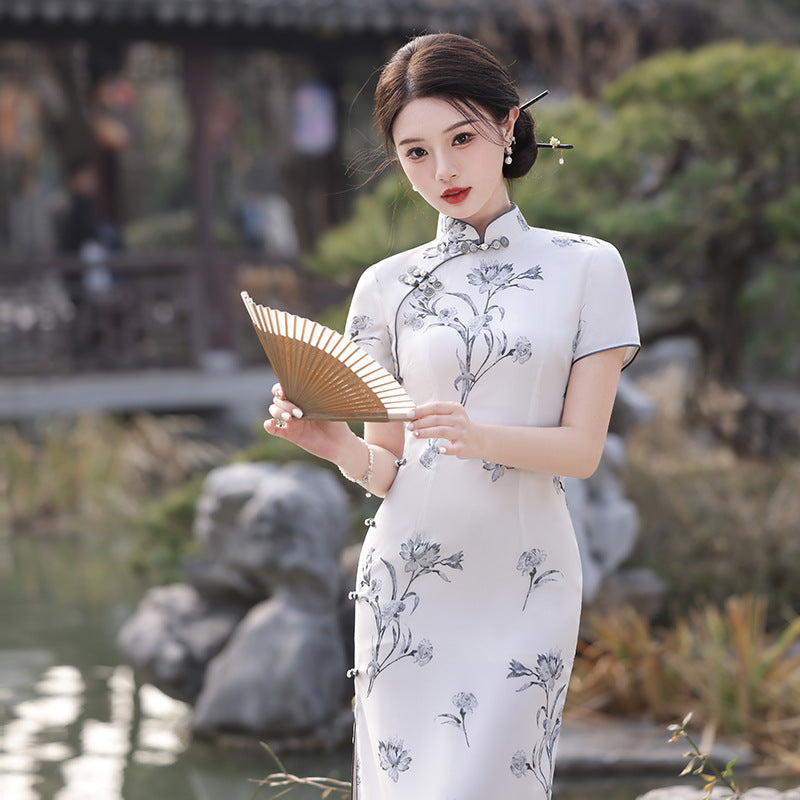 Yourqipao New Women's Spring and Summer Chinese Style Disc Buckle Retro Long Cheongsam Dress Qipao