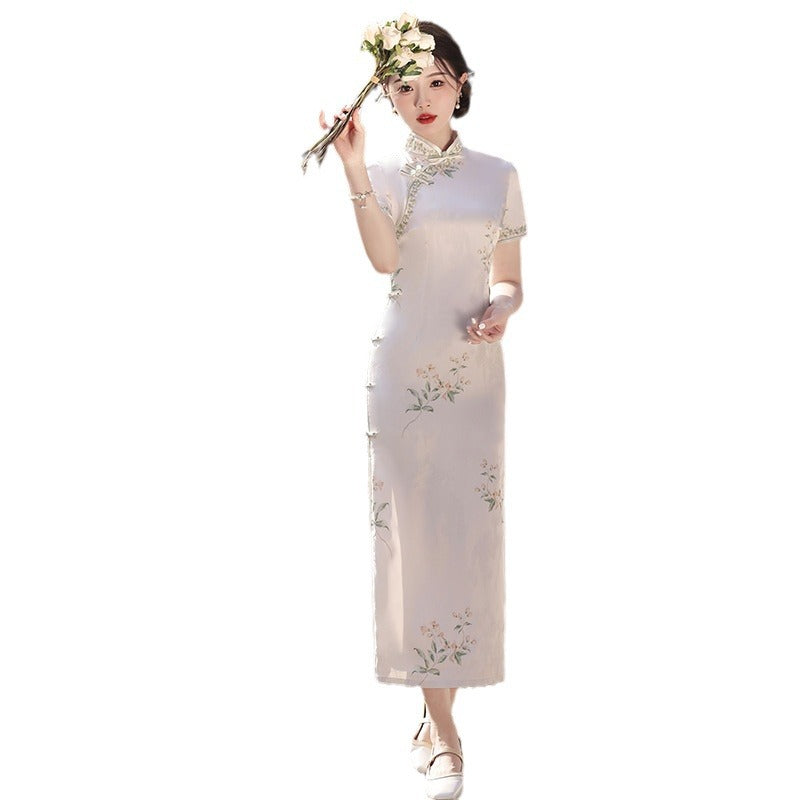 Yourqipao Elegance Chinese Cheongsam Dress Traditional Evening Gowns Women Tang Suit Skirt