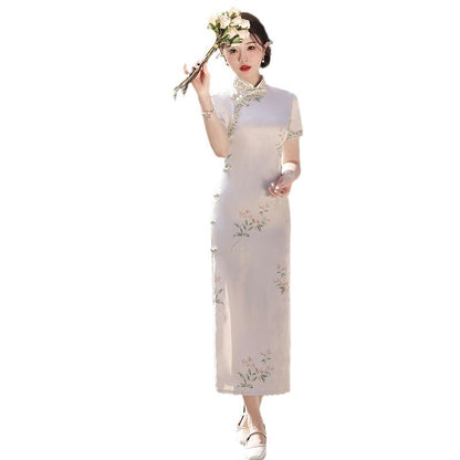 Yourqipao Elegance Chinese Cheongsam Dress Traditional Evening Gowns Women Tang Suit Skirt