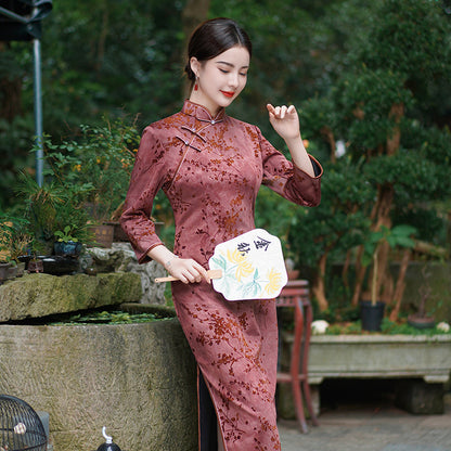 Yourqipao Autumn Improved Composite Velvet Cheongsam Banquet Performance Plus Size Long Qipao Chinese Style Wedding Dress Women