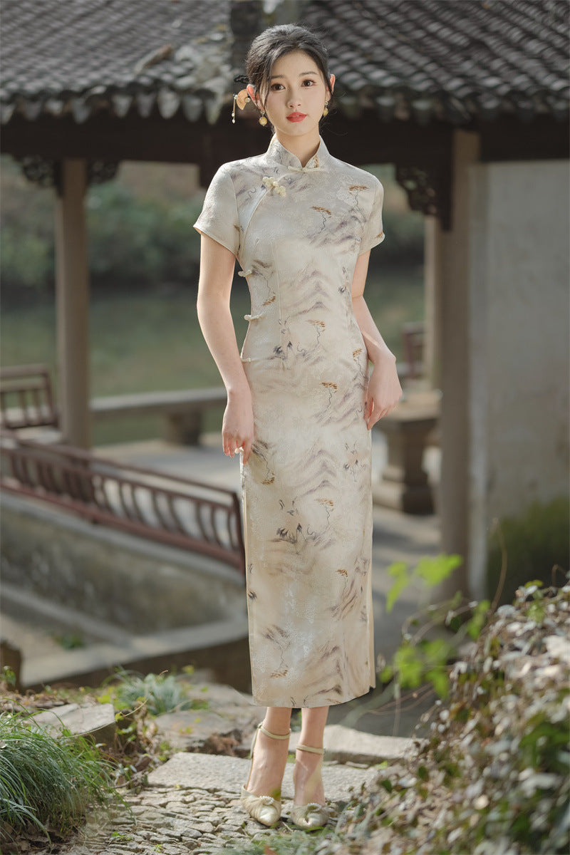 Yourqipao Old Shanghai Short-sleeved Cheongsam 2024 Spring and Summer Qipao Evening Dress