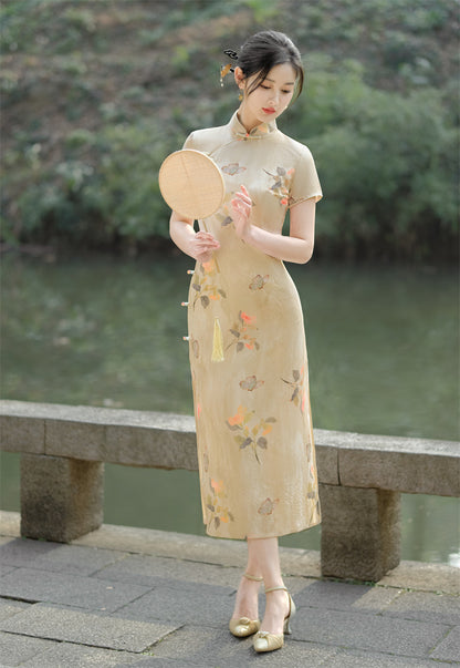 Yourqipao Old Shanghai Short-sleeved Cheongsam 2024 Spring and Summer Qipao Evening Dress