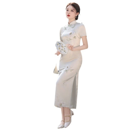 Yourqipao 2024 Spring Chinese Traditional Clothing Short-sleeved Cheongsam Evening dress