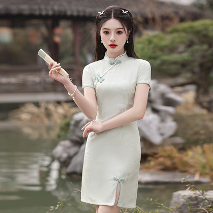 Yourqipao 2024 New Hanfu Chinese Cheongsam Evening Dress Short Qipao for Summer