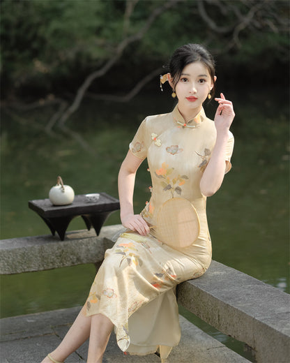 Yourqipao Old Shanghai Short-sleeved Cheongsam 2024 Spring and Summer Qipao Evening Dress