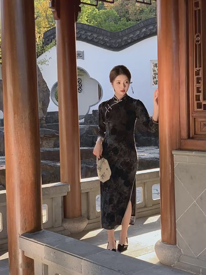 Yourqipao 3/4 Sleeve Black Lace Chinese Traidtional Cheongsam 2024 Vintage Old Shanghai Women Qipao Hanfu Dress