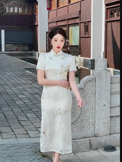 Yourqipao 2024 Spring Chinese Traditional Clothing Short-sleeved Cheongsam Evening dress