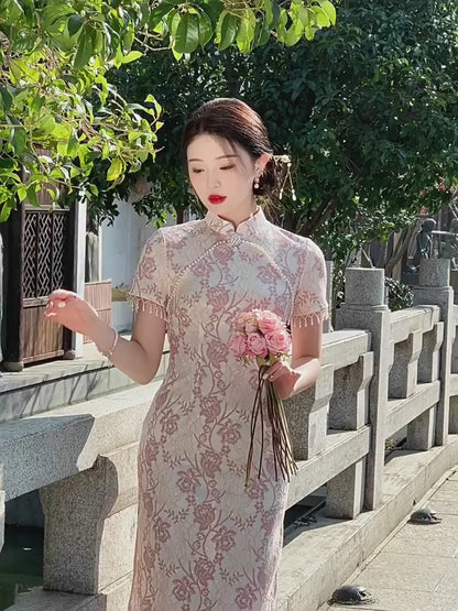 Yourqipao 2024 Spring and Summer Catwalk New Lace Cheongsam for Women Chinese Style Slim Long Hanfu Skirt